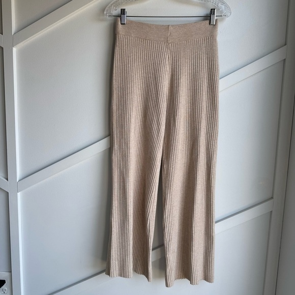 Shein High Waist Flare Leg Khaki Knit Pants Beige Ribbed size S - Picture 5 of 10
